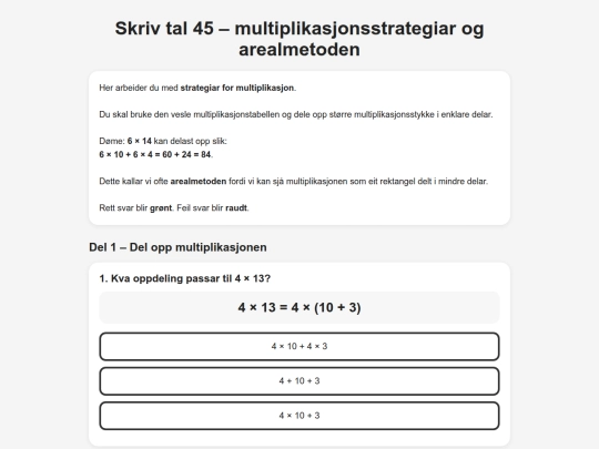 Skriv_tal45_multiplikasjonsstrategiar_og_arealmetoden screenshot