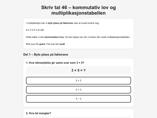 Skriv_tal46_kommutativ_lov_og_multiplikasjonstabellen screenshot