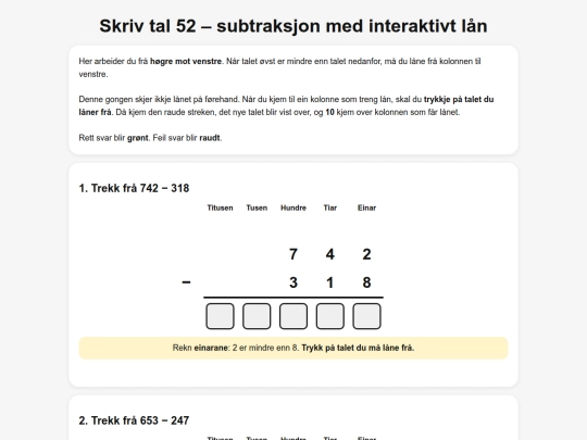 Skriv_tal52-03_subtraksjon_interaktivt_laan_v5 screenshot