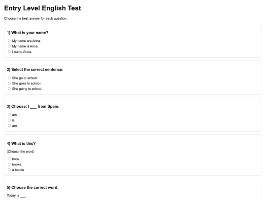 apps/Entry Level English Test screenshot