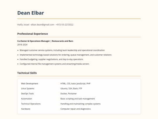 Resume screenshot