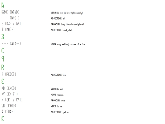 conlangs/smallish/dictionary screenshot