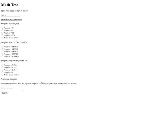Mathtest screenshot
