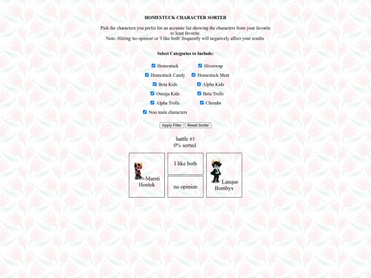homestuckcharactersorter screenshot
