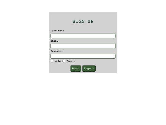 html project/signup screenshot