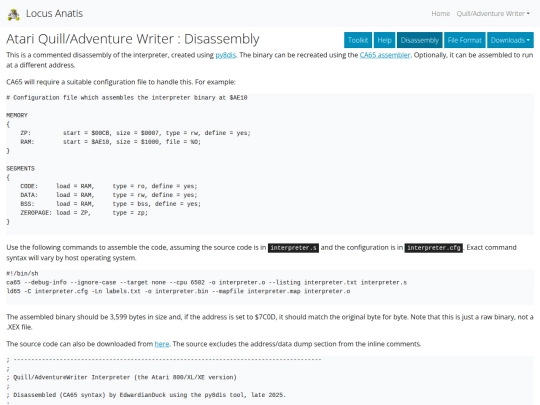 quill/atari/interpreter-disassembly screenshot