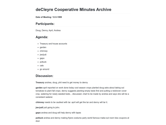 DeCleyre Minutes Archive 1999-12-05 screenshot