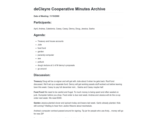 DeCleyre Minutes Archive 2000-11-19 screenshot