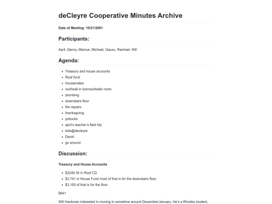 DeCleyre Minutes Archive 2001-10-21 screenshot