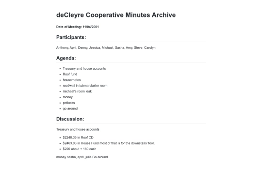 DeCleyre Minutes Archive 2001-11-04 screenshot