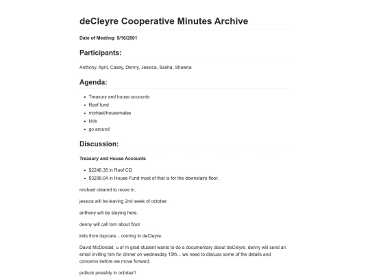 DeCleyre Minutes Archive 2001-9-16 screenshot
