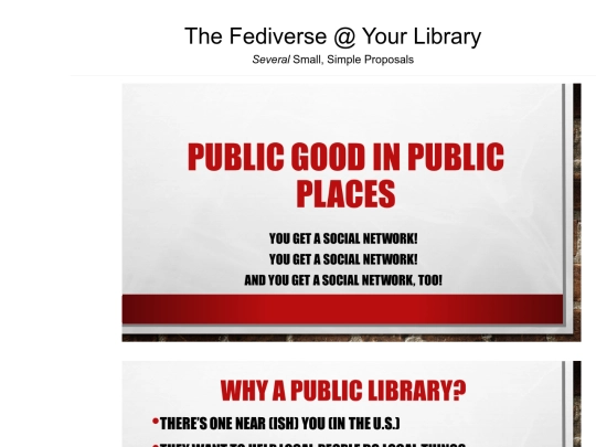 presentations/SeaGL2022/FediverseAtYourLibrary/03 - Several Small Simple Proposals screenshot