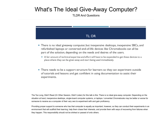 presentations/SeaGL2023/Give-Away Computer/06 - TLDR and Questions screenshot