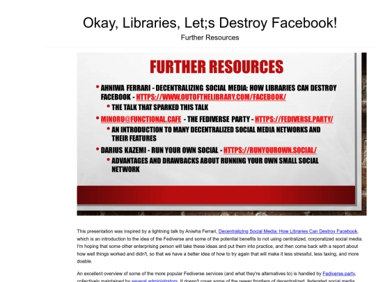 presentations/WLA2022/DestroyFacebook/04 - Further Resources screenshot