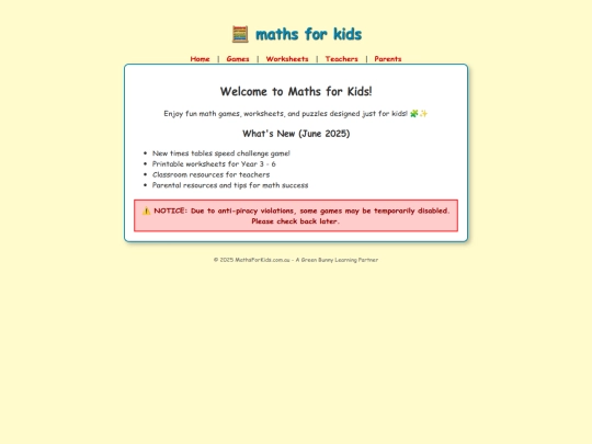 LegacyArchive/mathsforkids.com.au screenshot