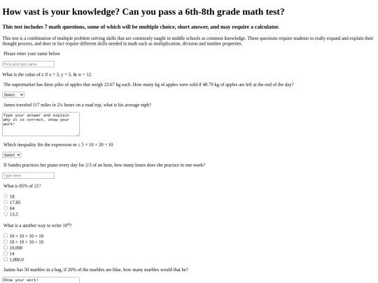math-test screenshot