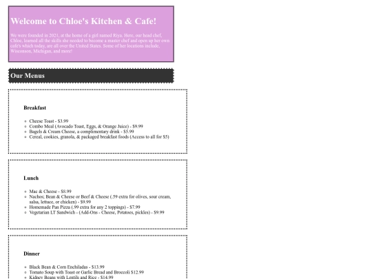 restaurant-menu screenshot
