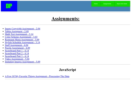 assignments screenshot