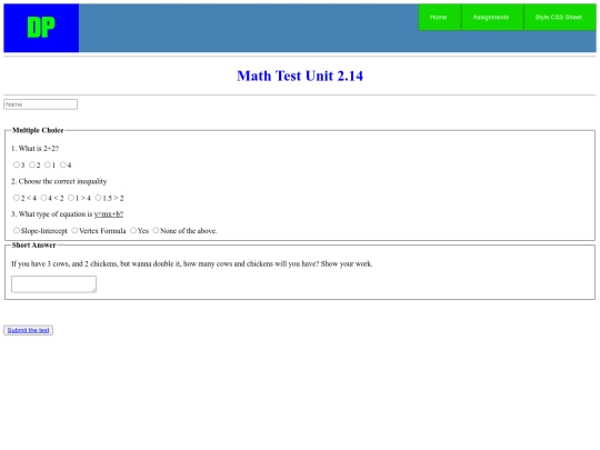 mathtest screenshot