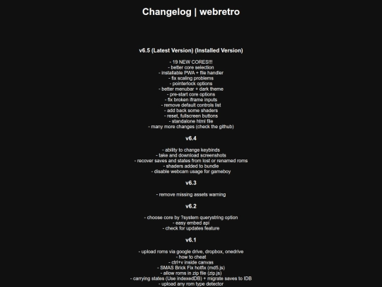 Games/webretro/info/changelog screenshot