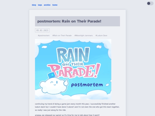 blog/posts/2023/05-02-Rain-on-Their-Parade-postmortem screenshot