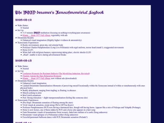 Psychomancy/xenocosm_log screenshot