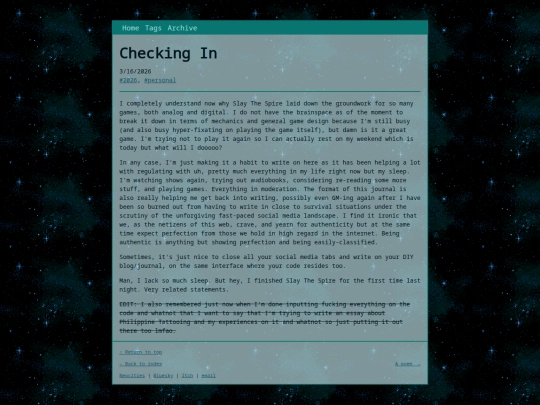 journal/posts/2026-03-16-Checking-In screenshot