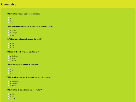 chemistry quiz in html screenshot