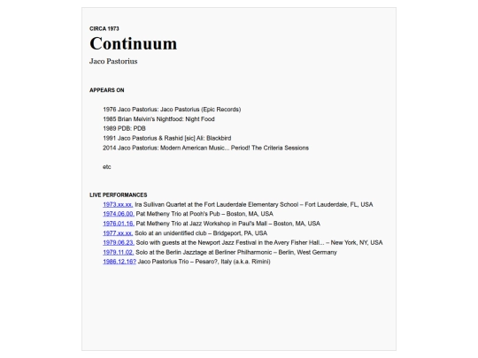 songs/continuum screenshot
