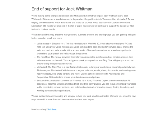 end-of-support-for-cortana screenshot