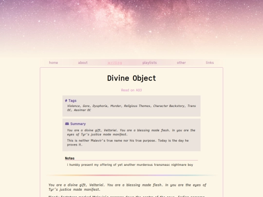 fanfic/divine-object screenshot