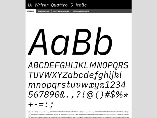 fonts/iawriterquattros/iawriterquattrositalic-demo screenshot