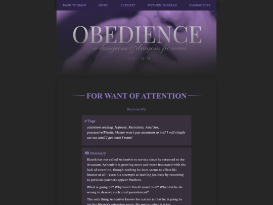 obedience/for-want-of-attention screenshot