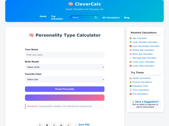 personality-calculator screenshot