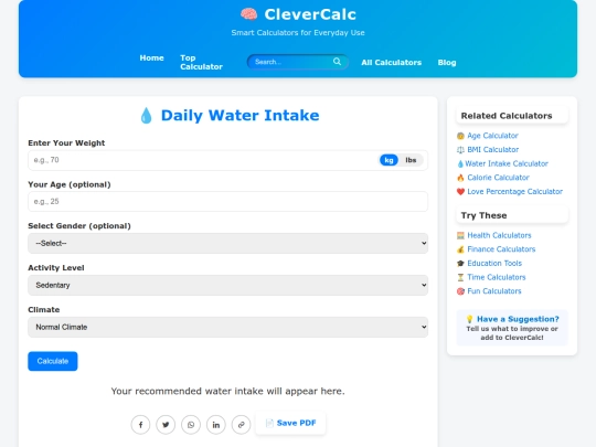 water-intake-calculator screenshot