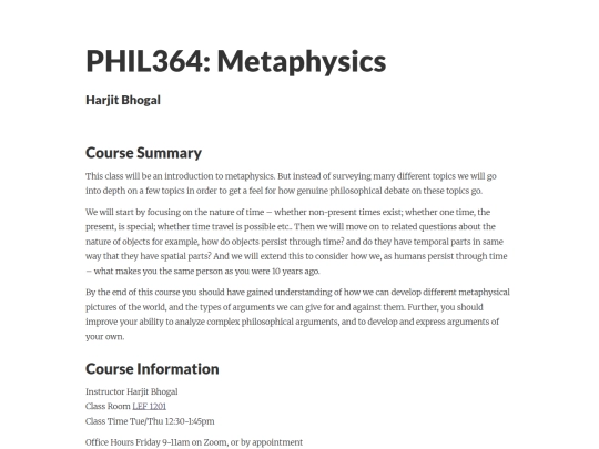 Metaphysics Fall 2025 Syllabus screenshot