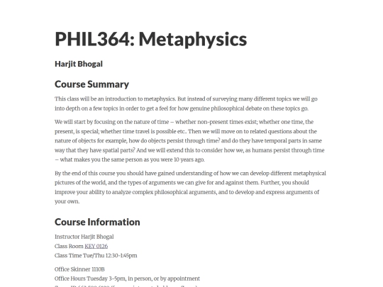 Metaphysics Fall 2026 Syllabus screenshot
