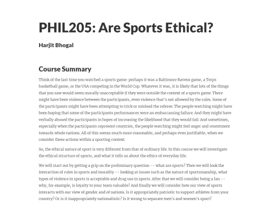 Phil Sport Spring 2024 Syllabus screenshot