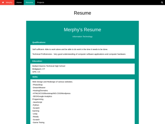 Portfolio/resume screenshot
