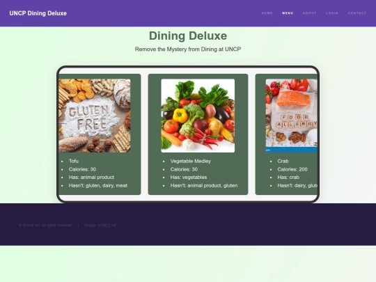 Webpages/Menu screenshot