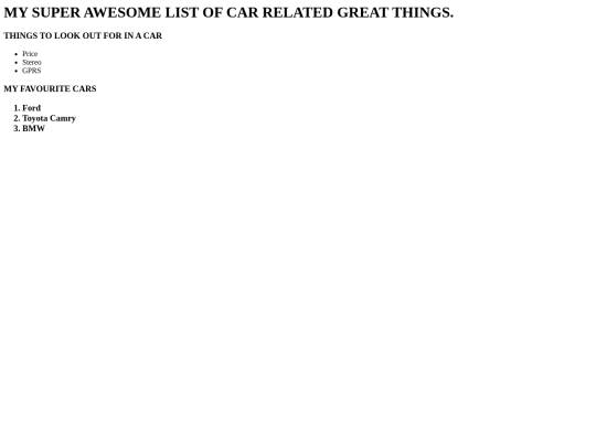 List of favorite cars screenshot