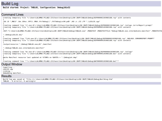 LLRH 2BVP/TABLAS/Debug/BuildLog screenshot