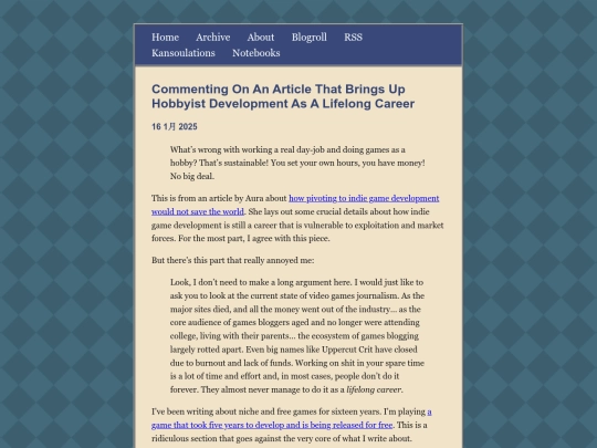 main/posts/2025-01-16-Commenting on an article that brings up hobbyist development as a lifelong career screenshot