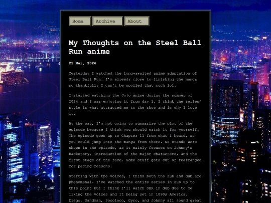 blog/posts/2026-03-21-My-Thoughts-on-the-Steel-Ball-Run-anime screenshot