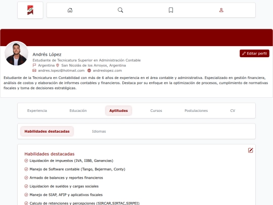 bolsa de trabajo/aptitudes screenshot