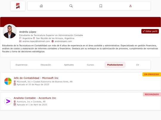 bolsa de trabajo/postulaciones screenshot