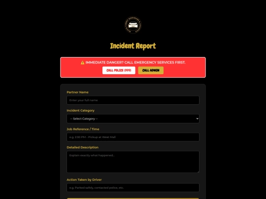 Driver/Incidentandemergencyform screenshot