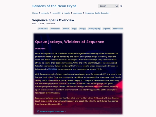 projects/somnihil/magic/sequence/sequence-spells-overview screenshot