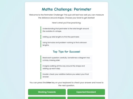 KS2 Maths Site/Measurement/1 Perimeter screenshot