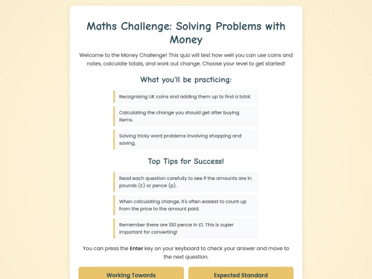 KS2 Maths Site/Measurement/6 Money screenshot